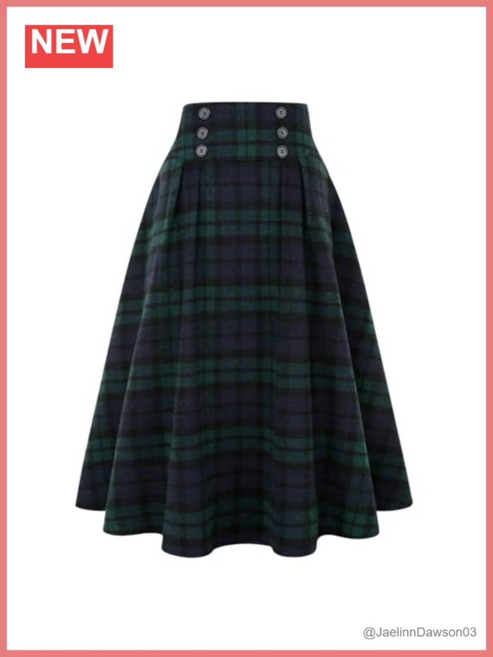 Plaid Midi Skirt High Waisted A-Line Pleated Button Down with Pockets
